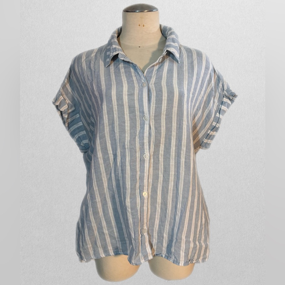 Striped Blue and White Women's Button Up